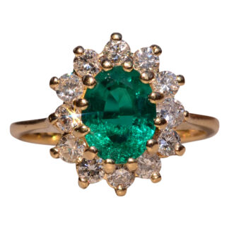 The Arbouin:  Ladies 14K Laboratory Grown Emerald and Diamond Halo Ring