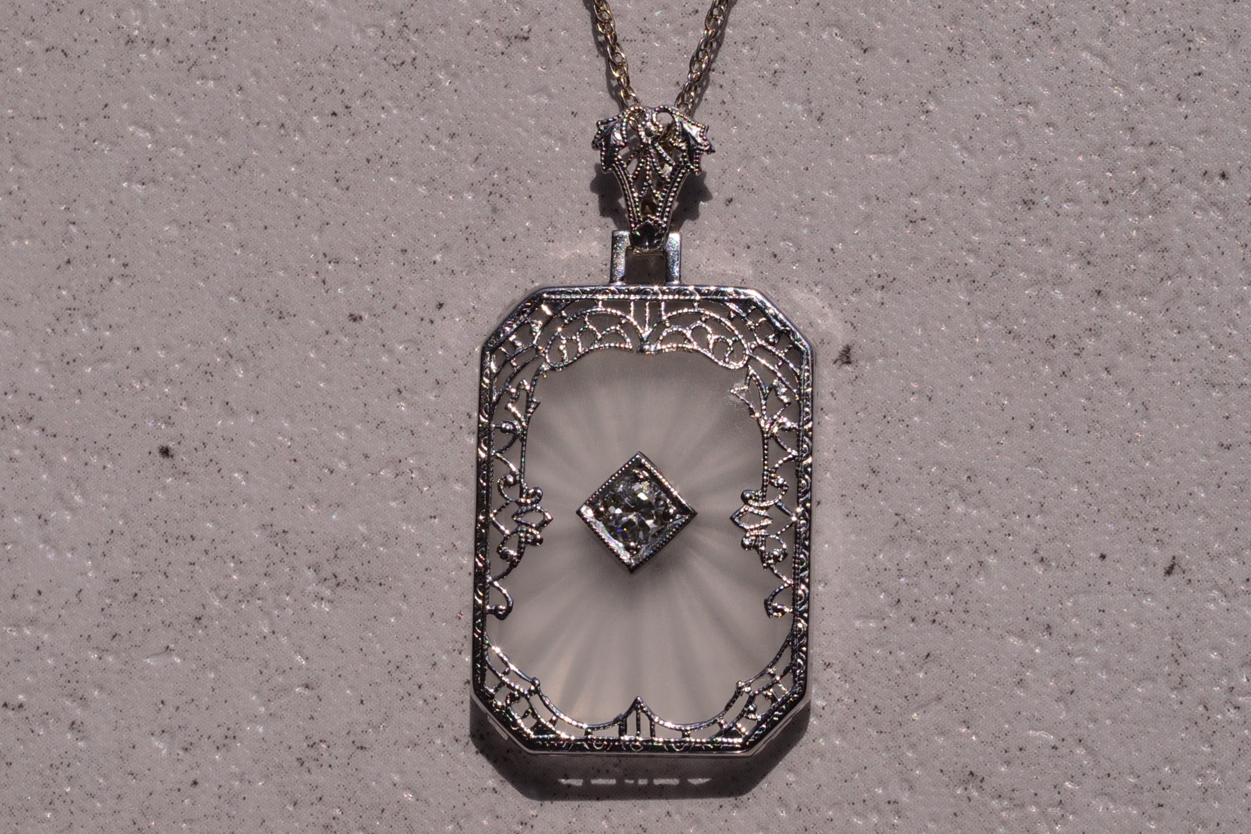 The 21st Street: Antique Art Deco Camphor Glass Pendant with Diamond - Image 2