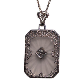 The 21st Street:  Antique Art Deco Camphor Glass Pendant with Diamond