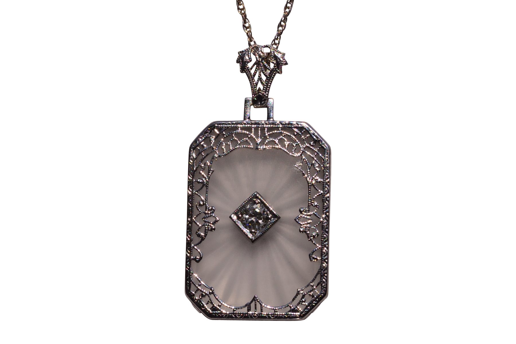 The 21st Street: Antique Art Deco Camphor Glass Pendant with Diamond