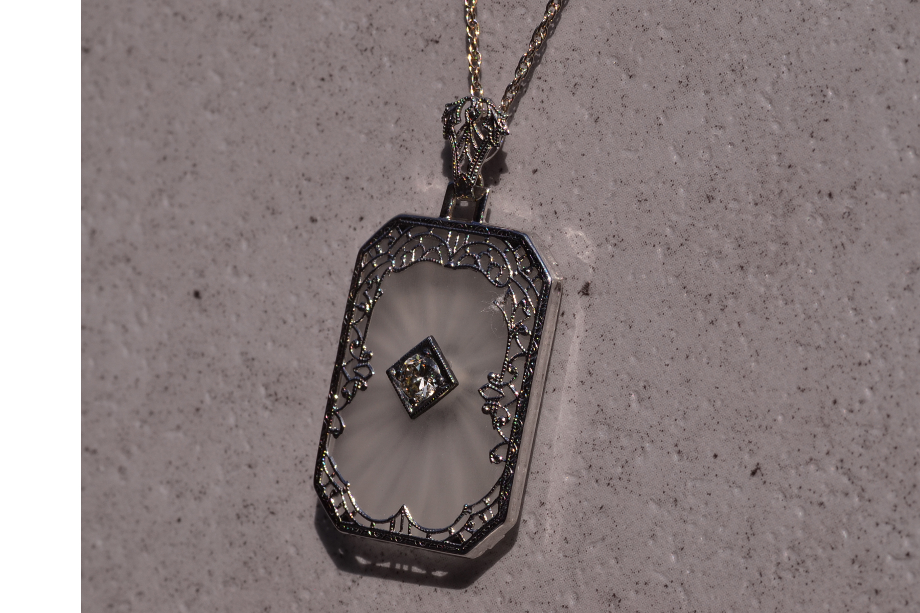The 21st Street: Antique Art Deco Camphor Glass Pendant with Diamond - Image 3