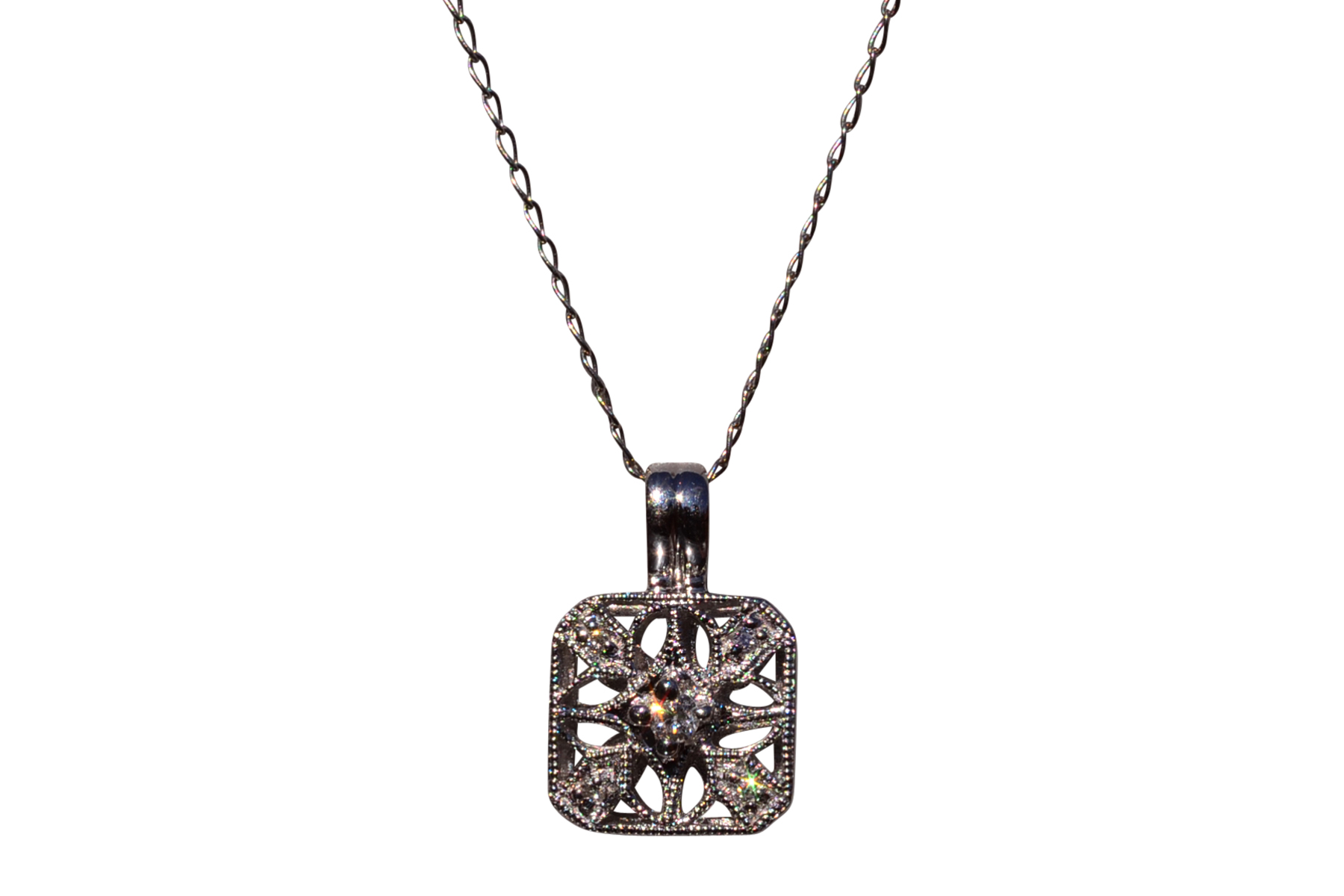 SOLD - The 38th Street: Contemporary Diamond Pendant with Filigree
