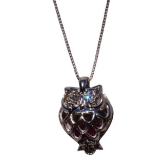 SOLD - The 34th Street:  Owl Pendant in White Gold With Tourmaline and Diamonds