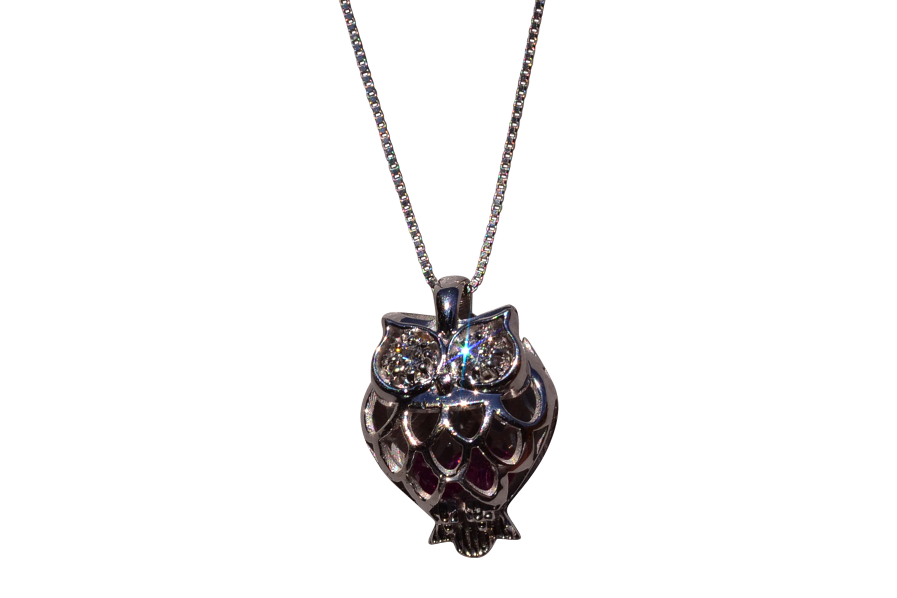 SOLD - The 34th Street: Owl Pendant in White Gold With Tourmaline and Diamonds