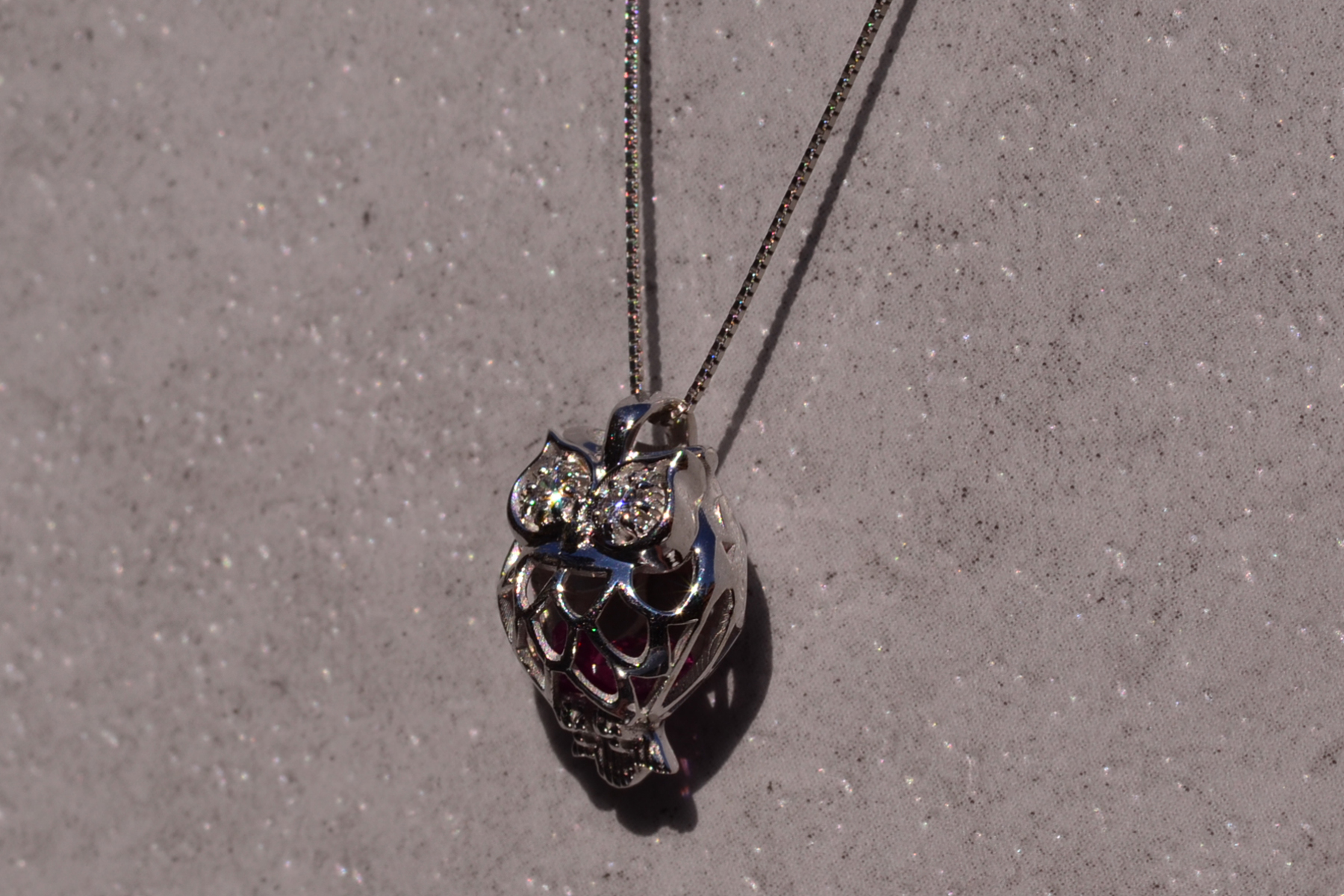 SOLD - The 34th Street: Owl Pendant in White Gold With Tourmaline and Diamonds - Image 3
