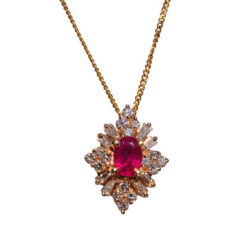 SOLD - The 141st Street: Natural Ruby and Diamond Pendant in Yellow Gold