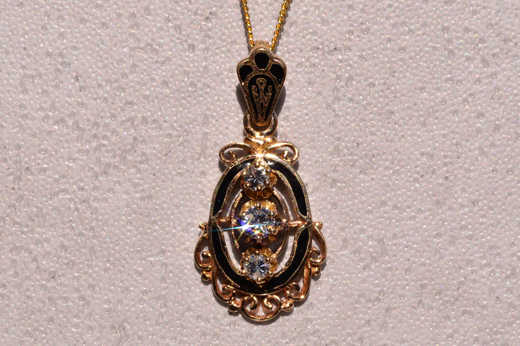 The 27th Street: Victorian Black Enamel Pendant with Natural Diamonds - Image 2