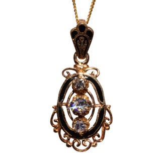The 27th Street: Victorian Black Enamel Pendant with Natural Diamonds