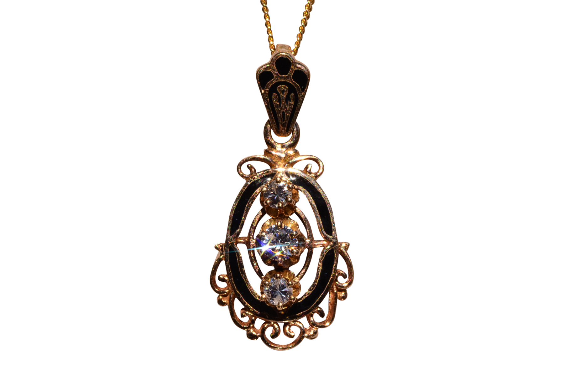 The 27th Street: Victorian Black Enamel Pendant with Natural Diamonds