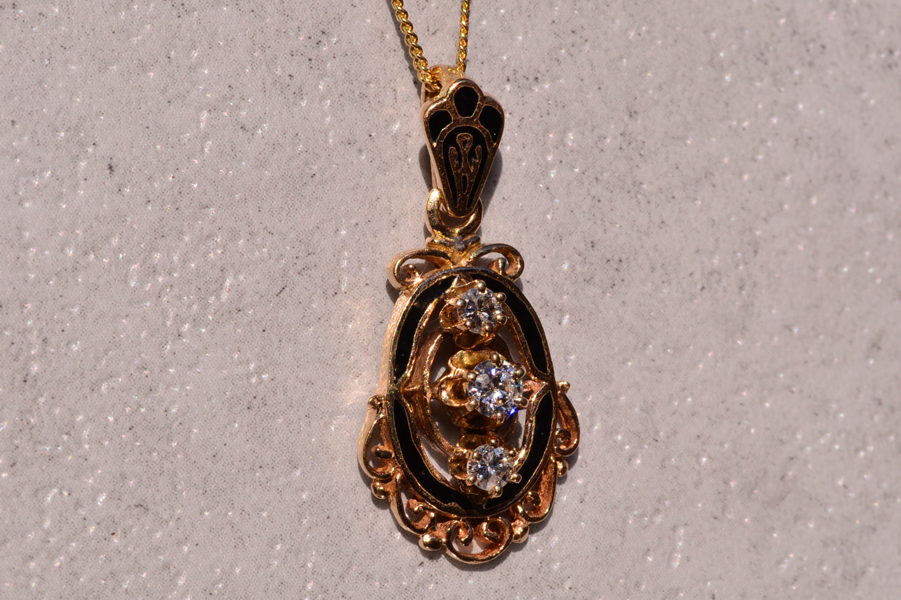 The 27th Street: Victorian Black Enamel Pendant with Natural Diamonds - Image 3