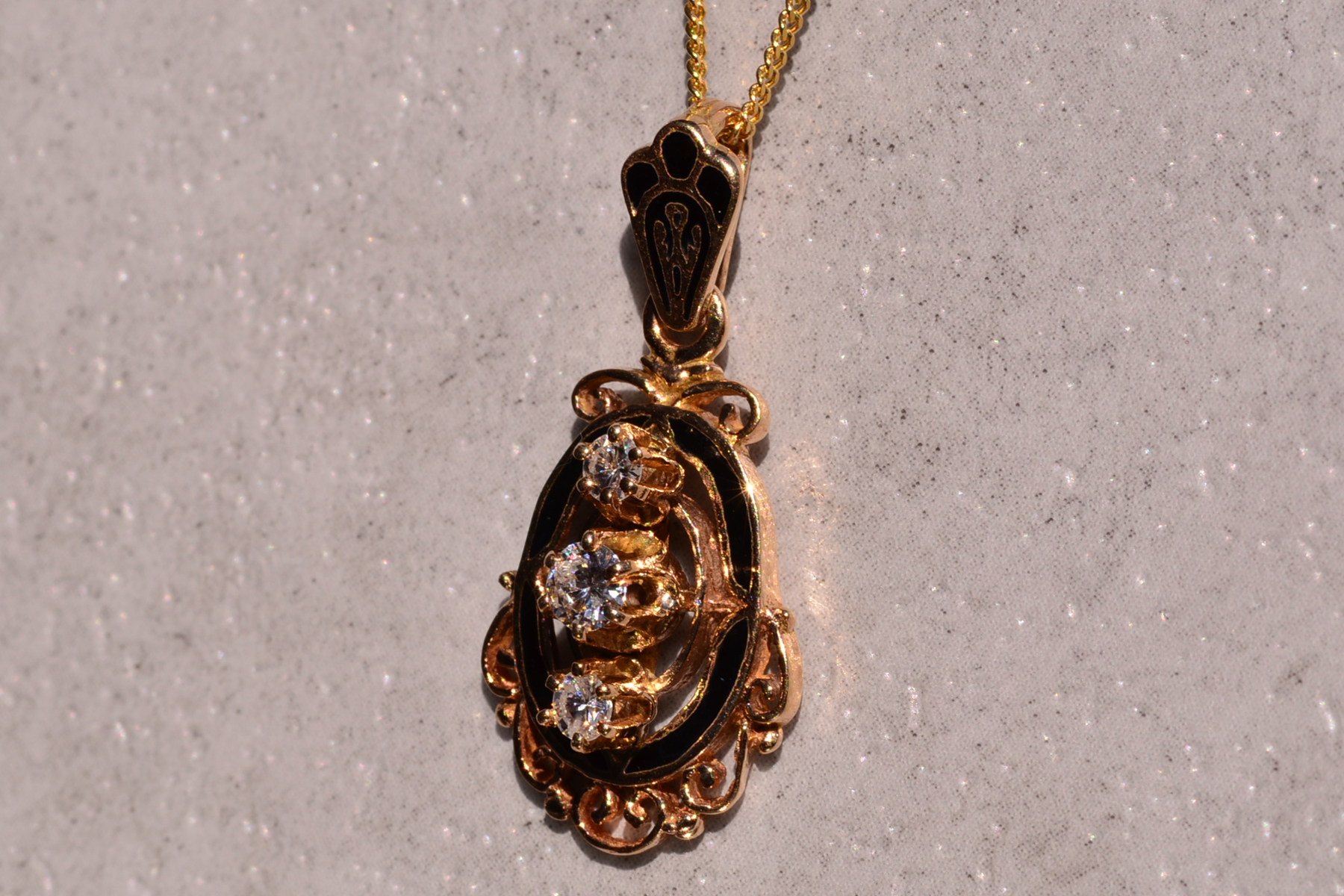 The 27th Street: Victorian Black Enamel Pendant with Natural Diamonds - Image 4