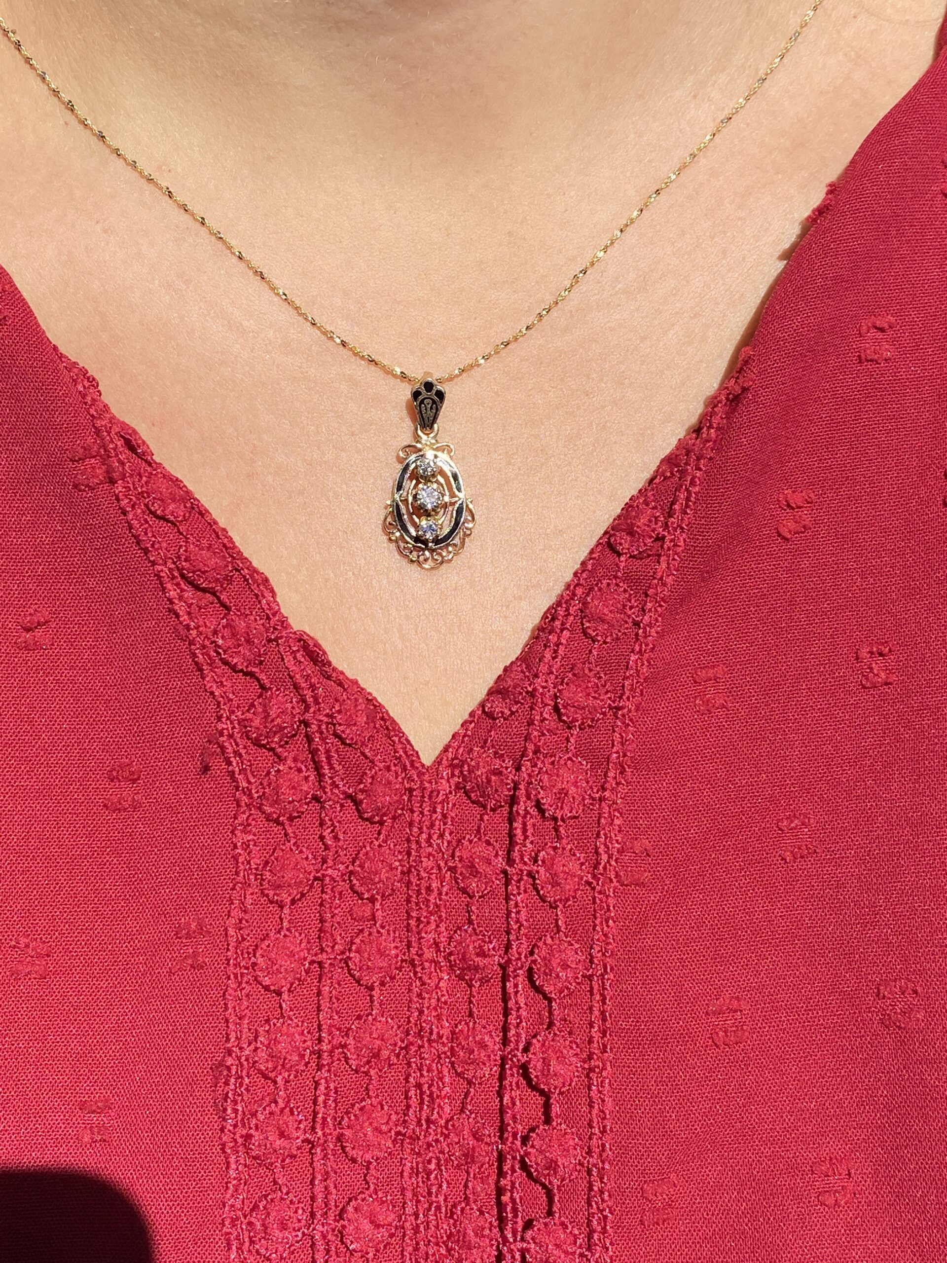 The 27th Street: Victorian Black Enamel Pendant with Natural Diamonds - Image 5