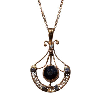 The 29th Street: La Valier Pendant with Hematite and Diamonds in Yellow Gold