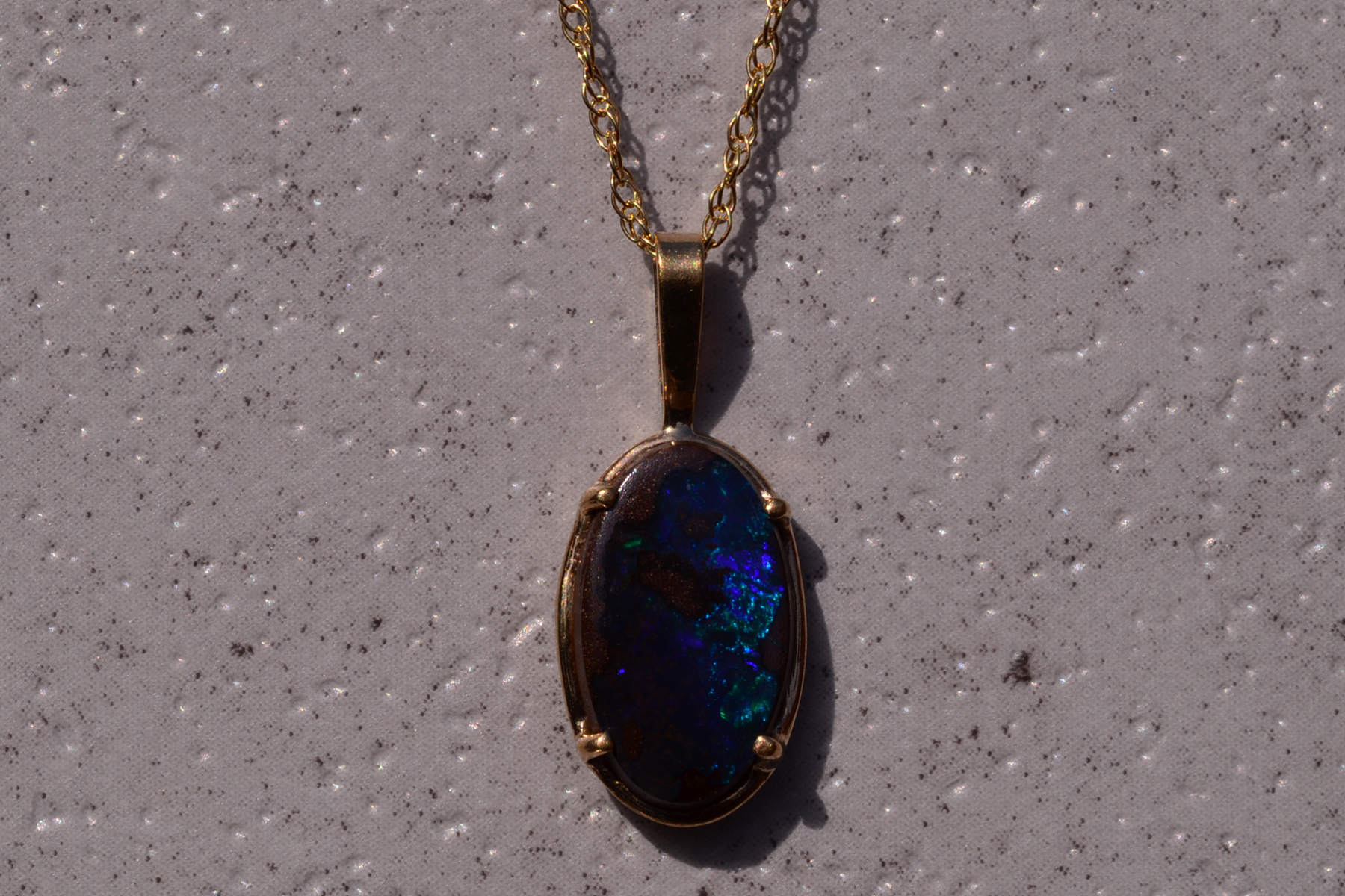 The 168th Street: Natural Australian Boulder Opal in Framed Yellow Gold Pendant - Image 2