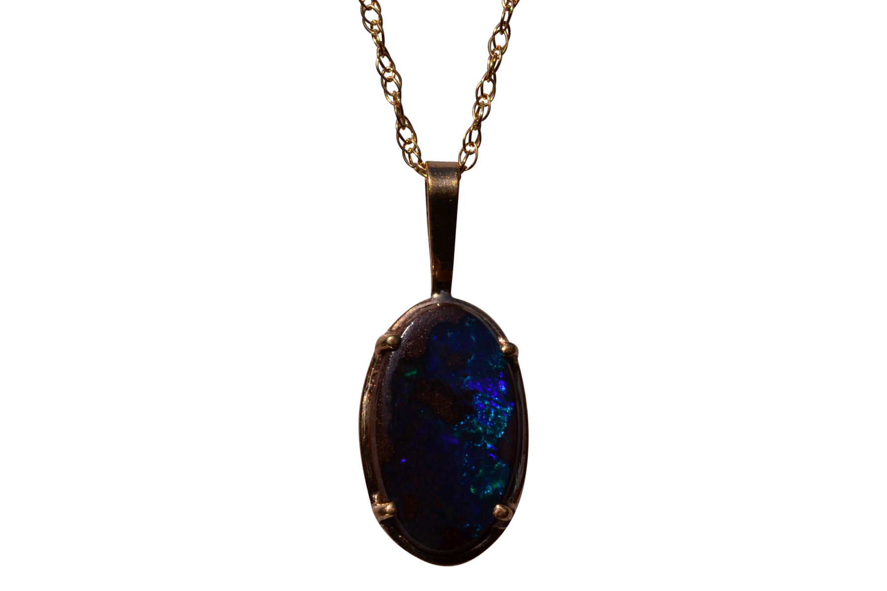 The 168th Street: Natural Australian Boulder Opal in Framed Yellow Gold Pendant
