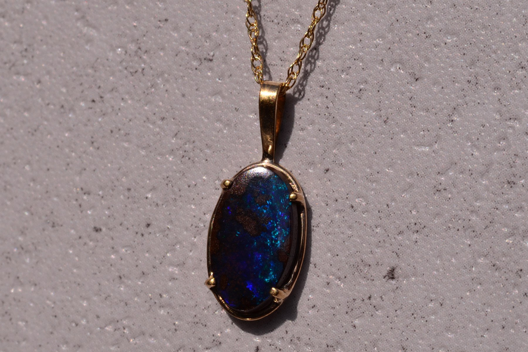 The 168th Street: Natural Australian Boulder Opal in Framed Yellow Gold Pendant - Image 3