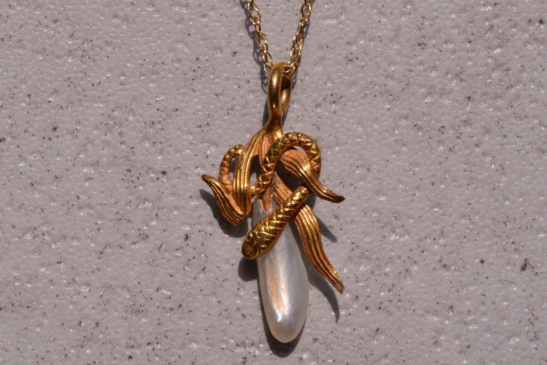 SOLD - The 174th Street: Art Nouveau Natural Pearl and Snake Pendant - Image 2