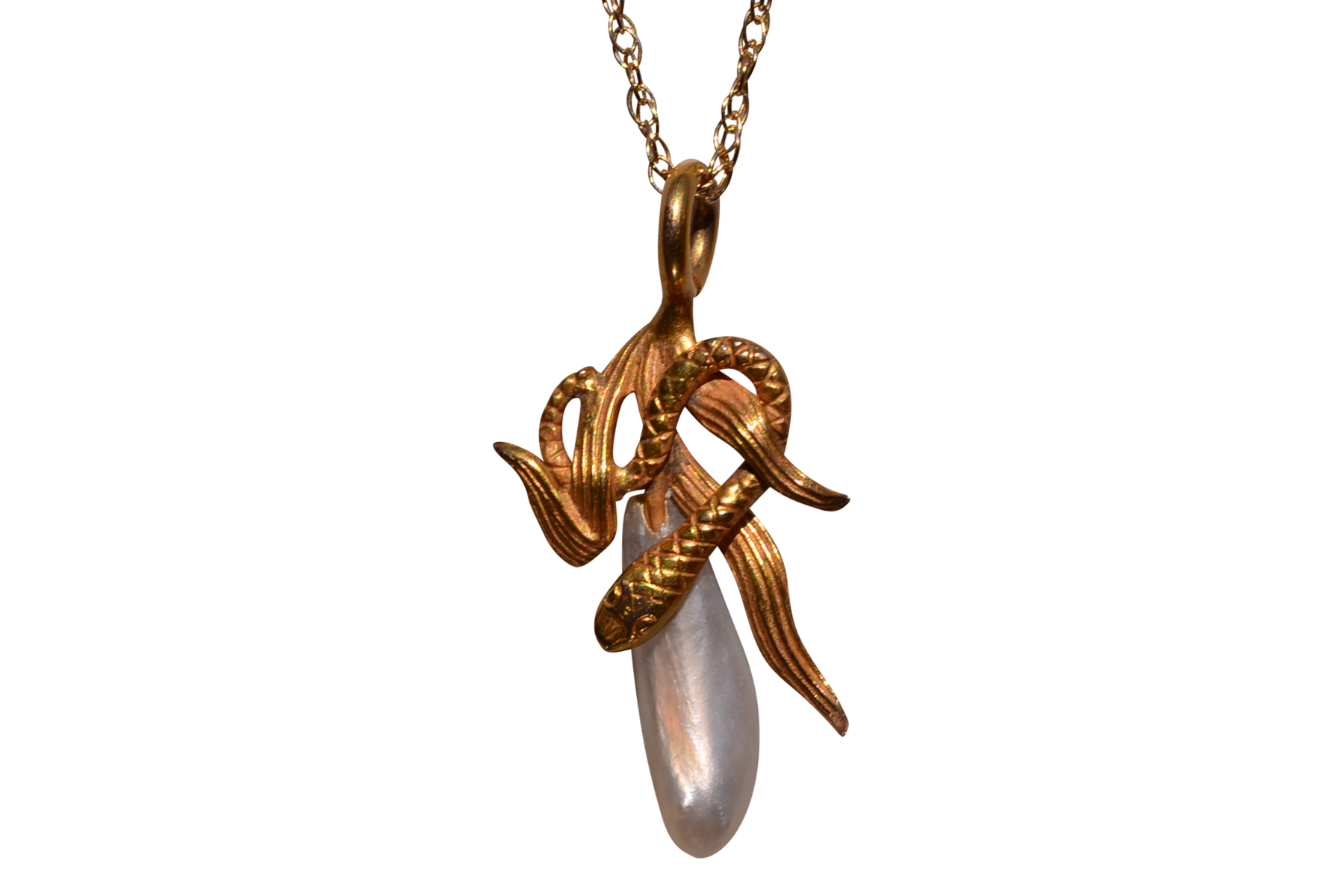 SOLD - The 174th Street: Art Nouveau Natural Pearl and Snake Pendant