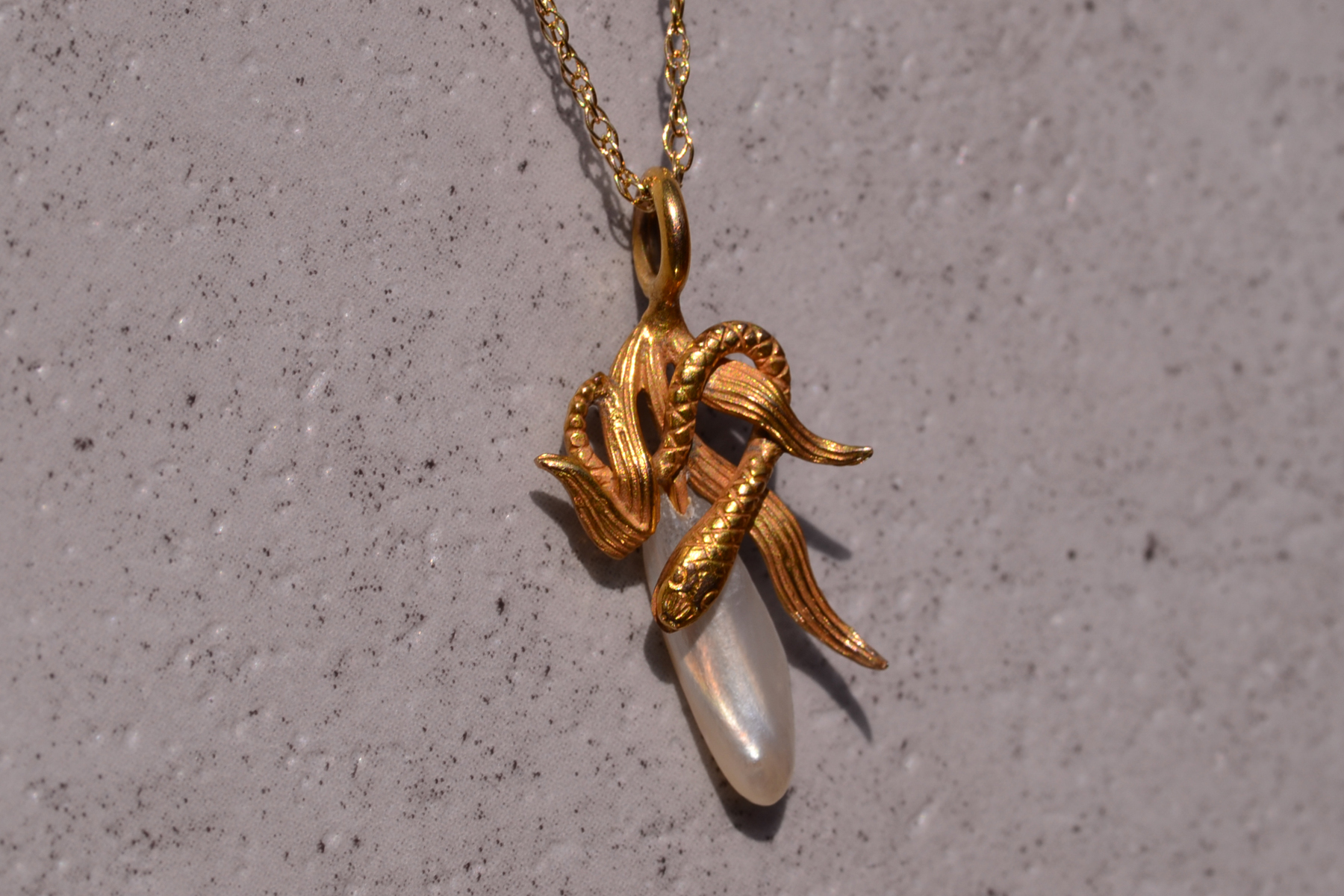 SOLD - The 174th Street: Art Nouveau Natural Pearl and Snake Pendant - Image 3