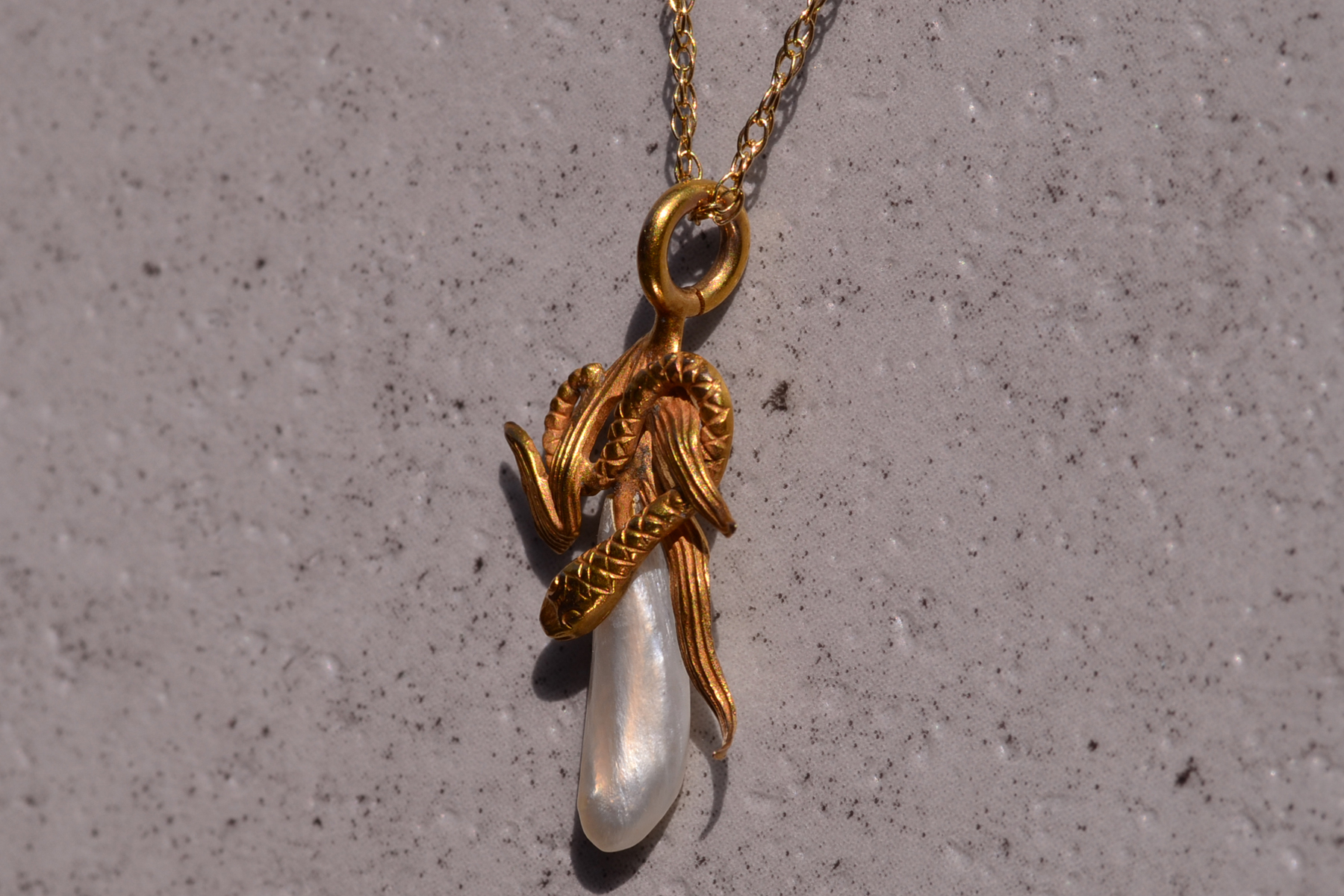 SOLD - The 174th Street: Art Nouveau Natural Pearl and Snake Pendant - Image 4