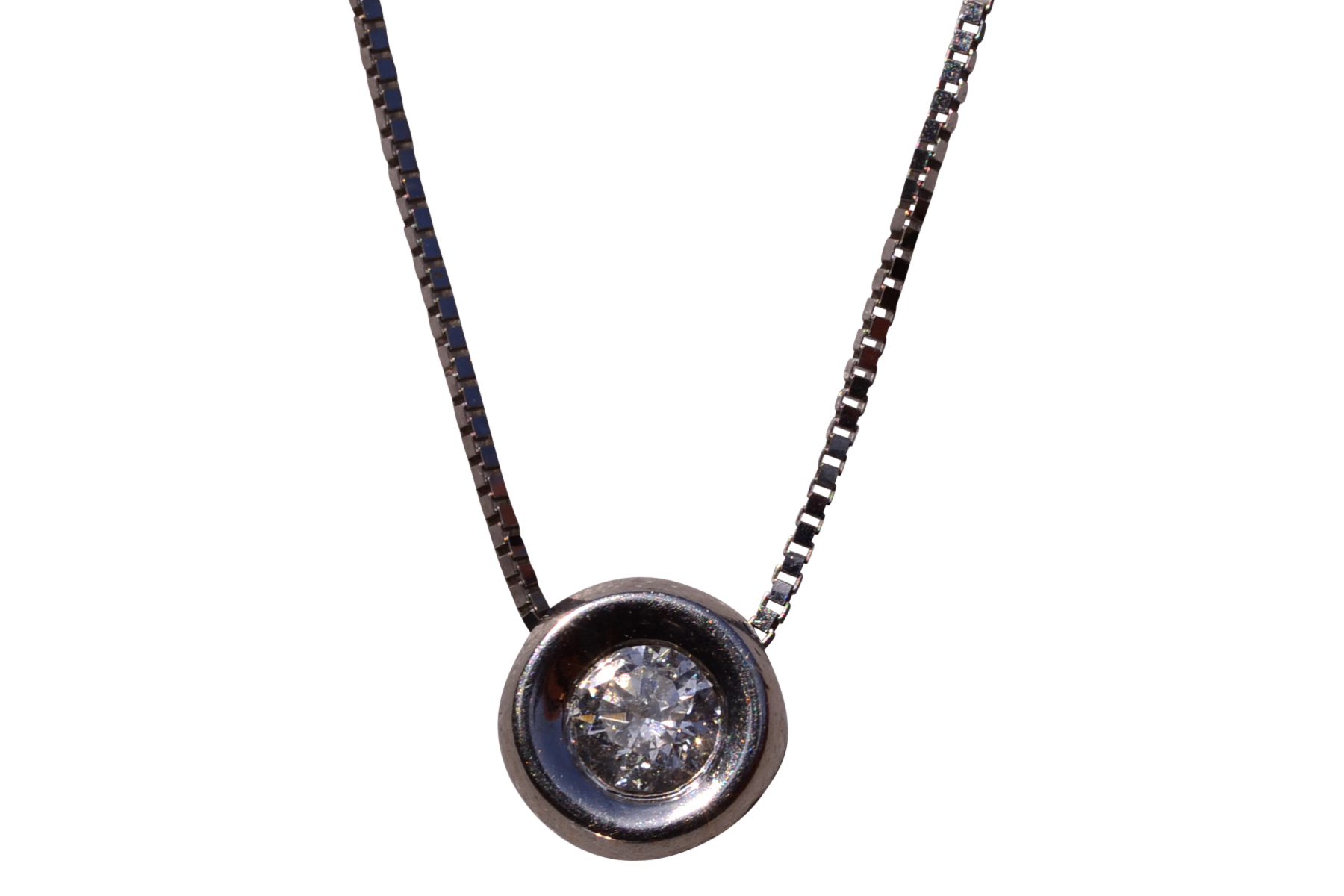 The 161st Street: Classic Bezel Set Natural Diamond Necklace in White Gold