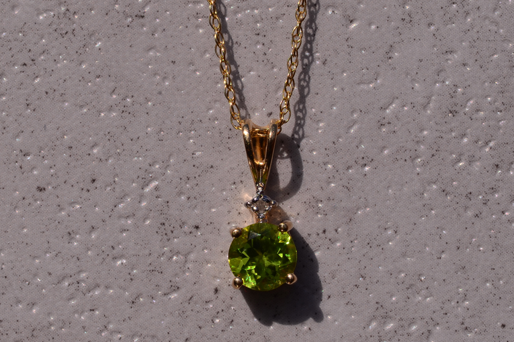 The 199th Street: Solitaire Style Peridot and Diamond Pendant - Image 2