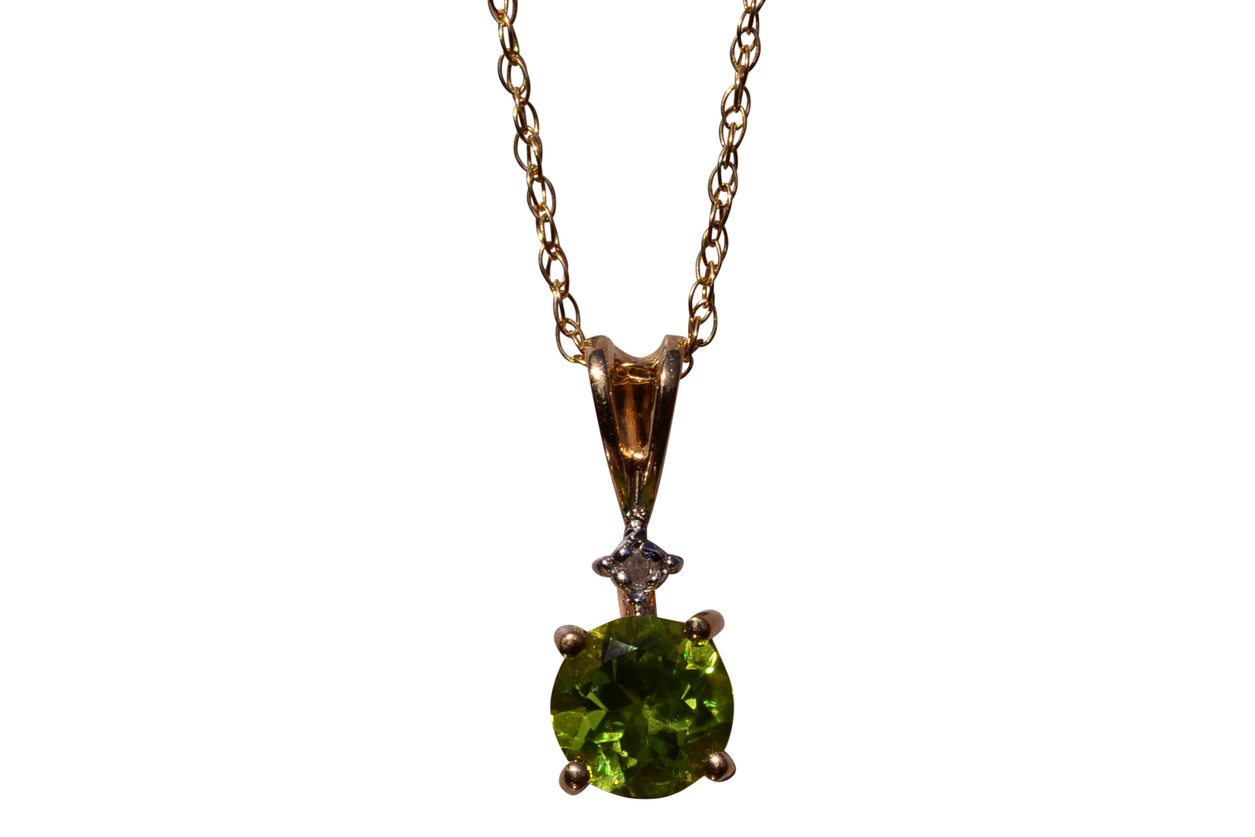The 199th Street: Solitaire Style Peridot and Diamond Pendant