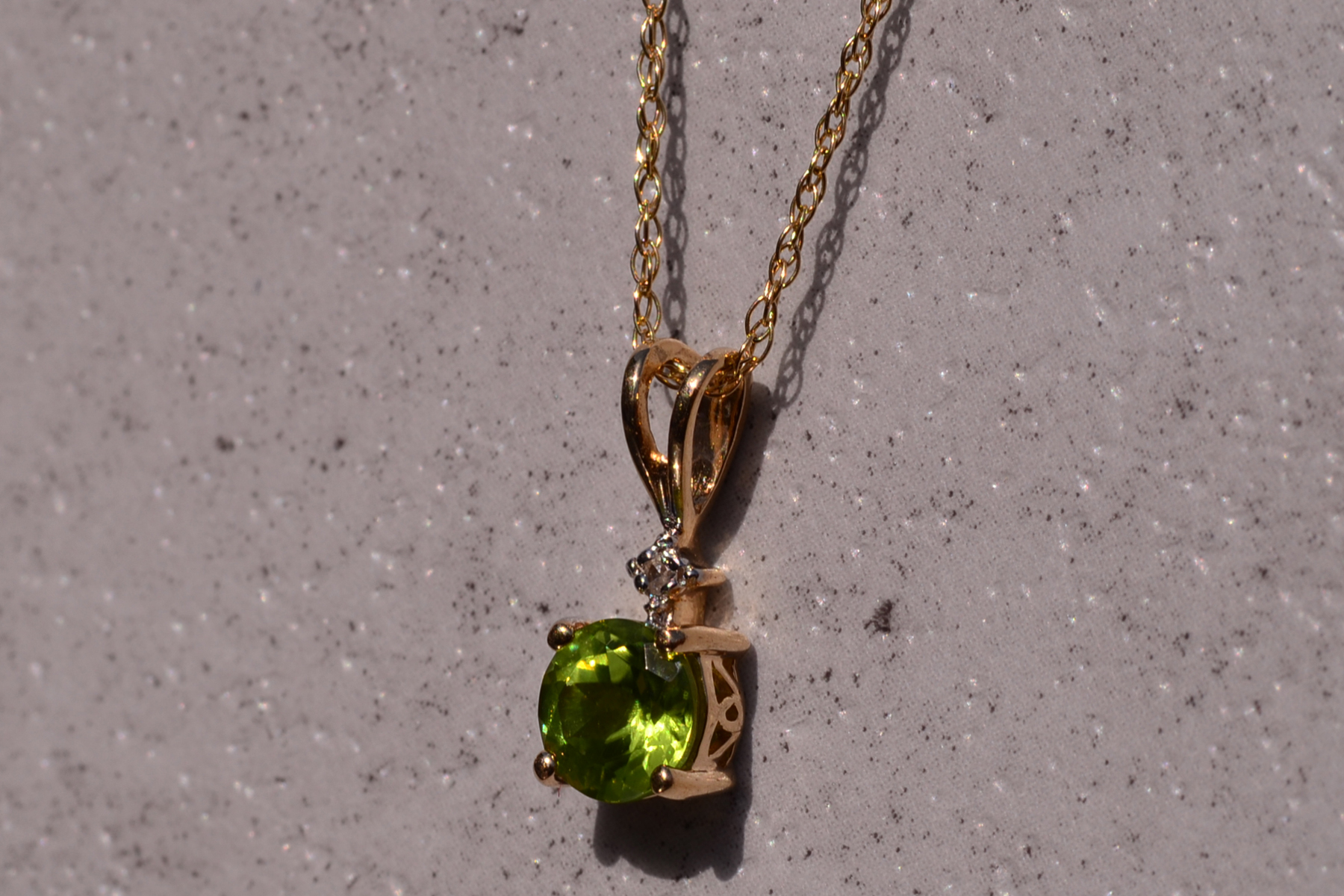 The 199th Street: Solitaire Style Peridot and Diamond Pendant - Image 3