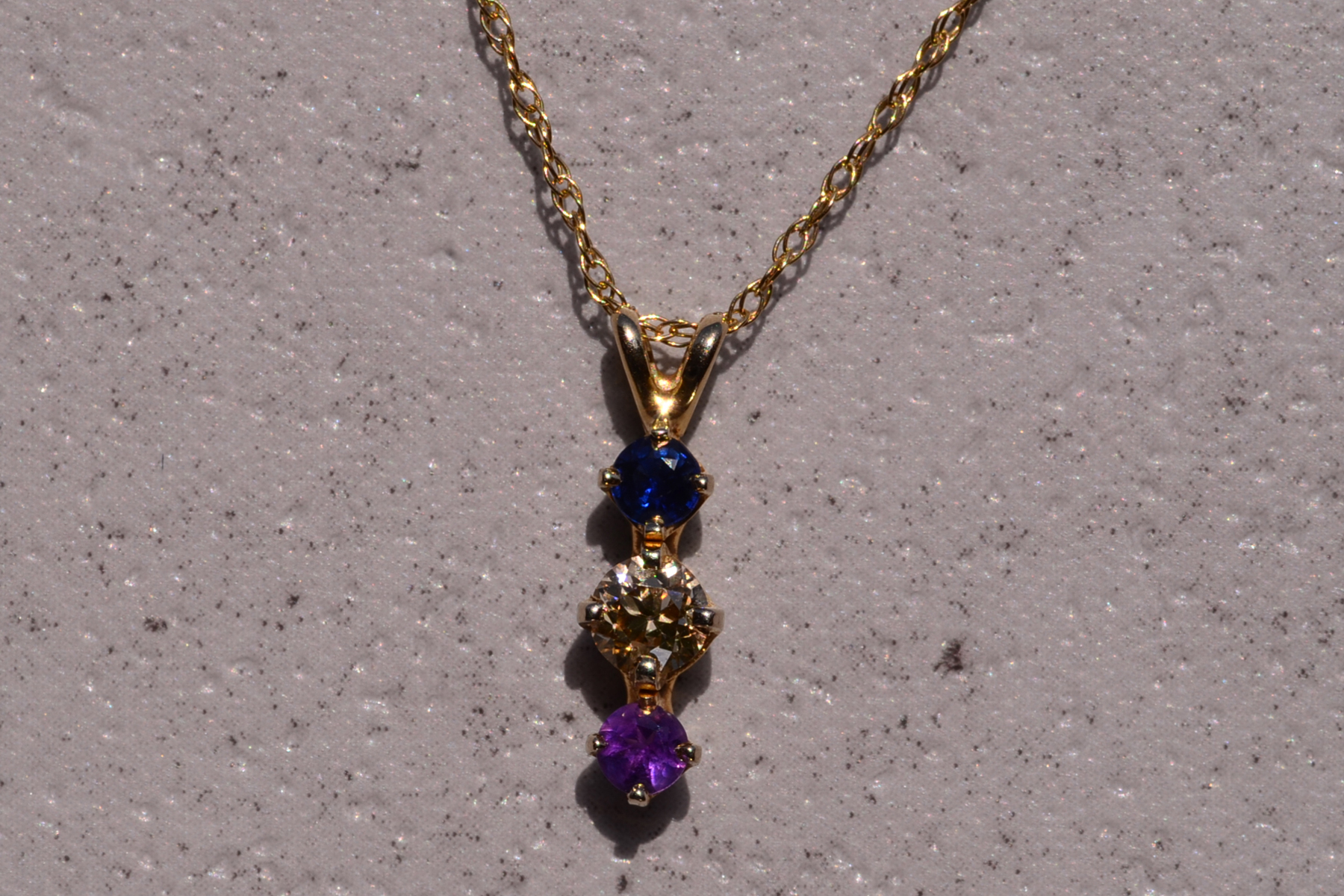 SOLD - The 156th Street: Yellow Gold Sapphire, Diamond, and Amethyst Pendant - Image 2