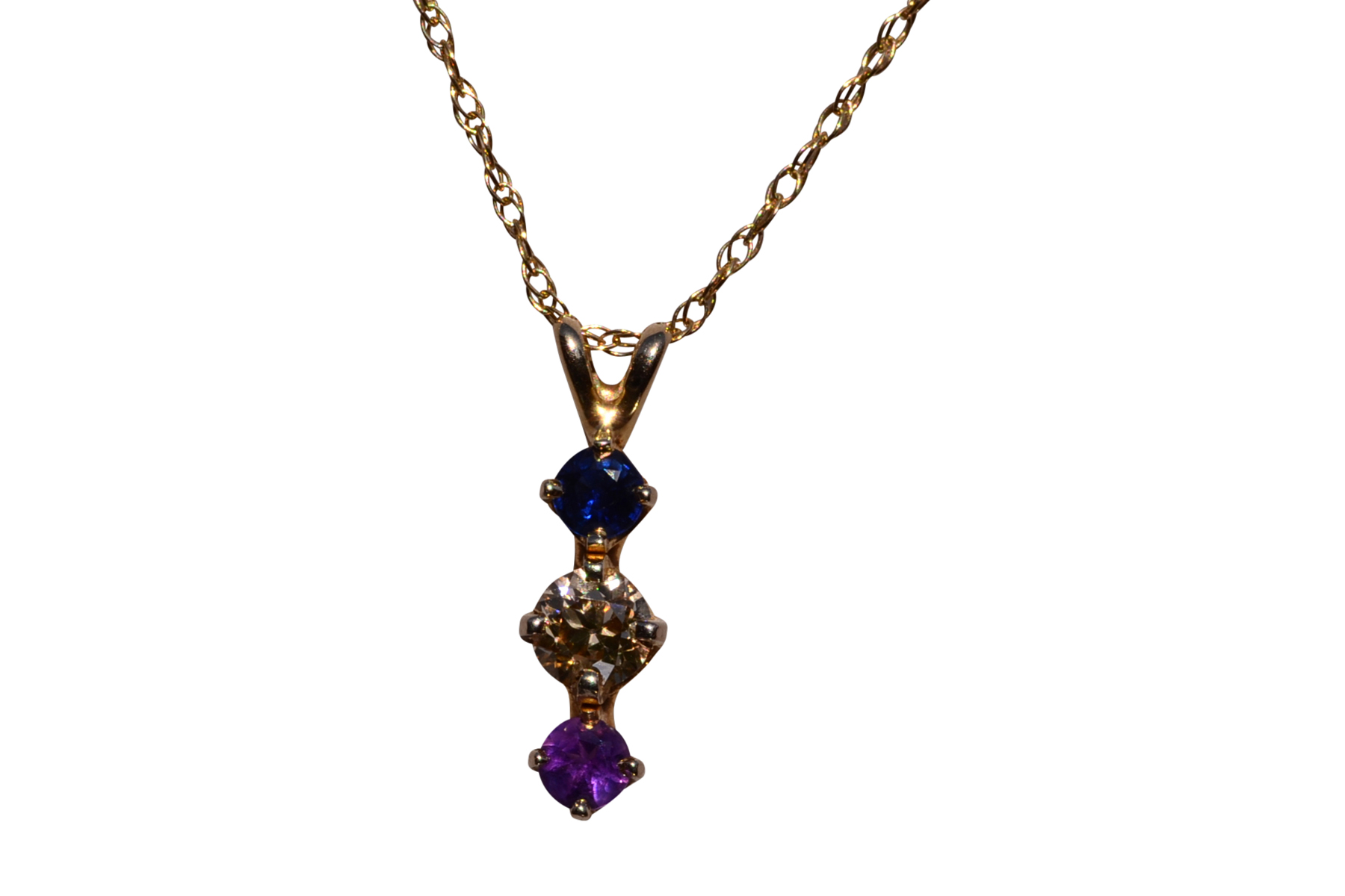 SOLD - The 156th Street: Yellow Gold Sapphire, Diamond, and Amethyst Pendant