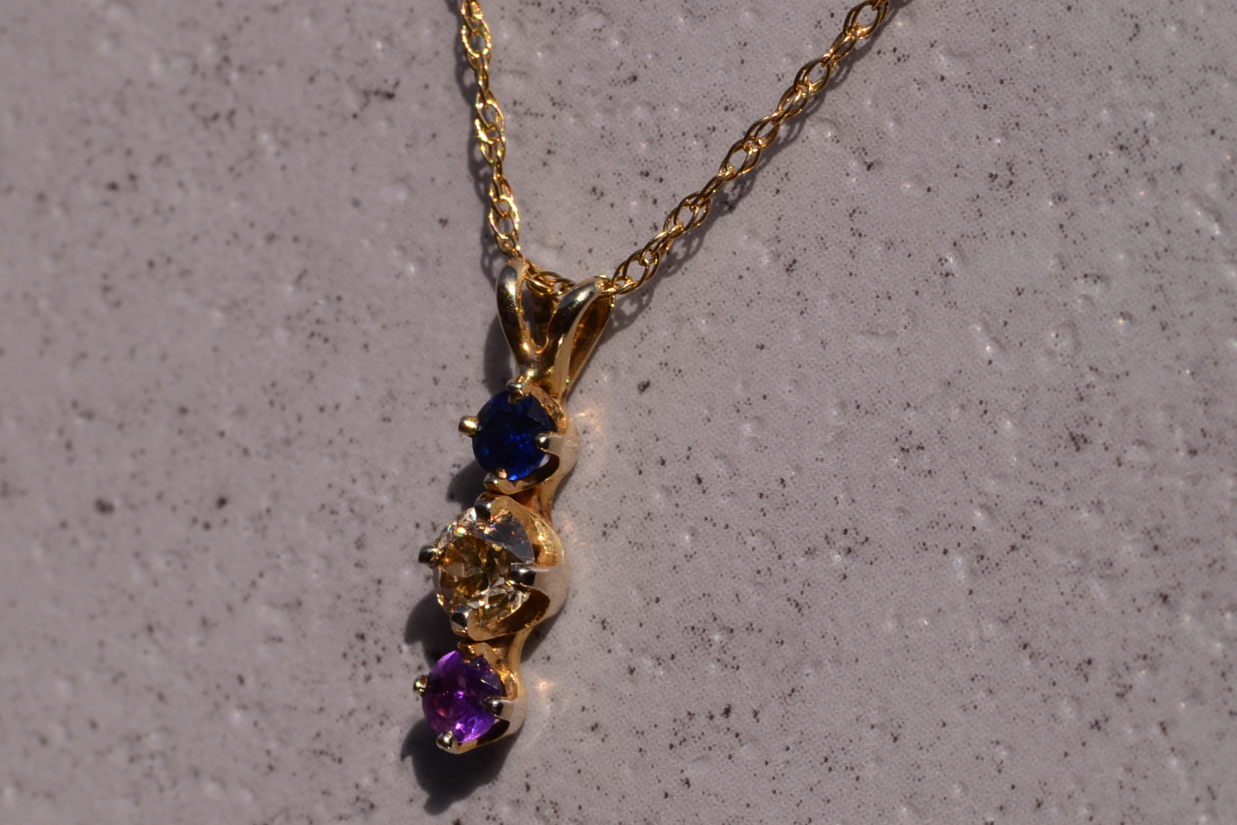 SOLD - The 156th Street: Yellow Gold Sapphire, Diamond, and Amethyst Pendant - Image 3
