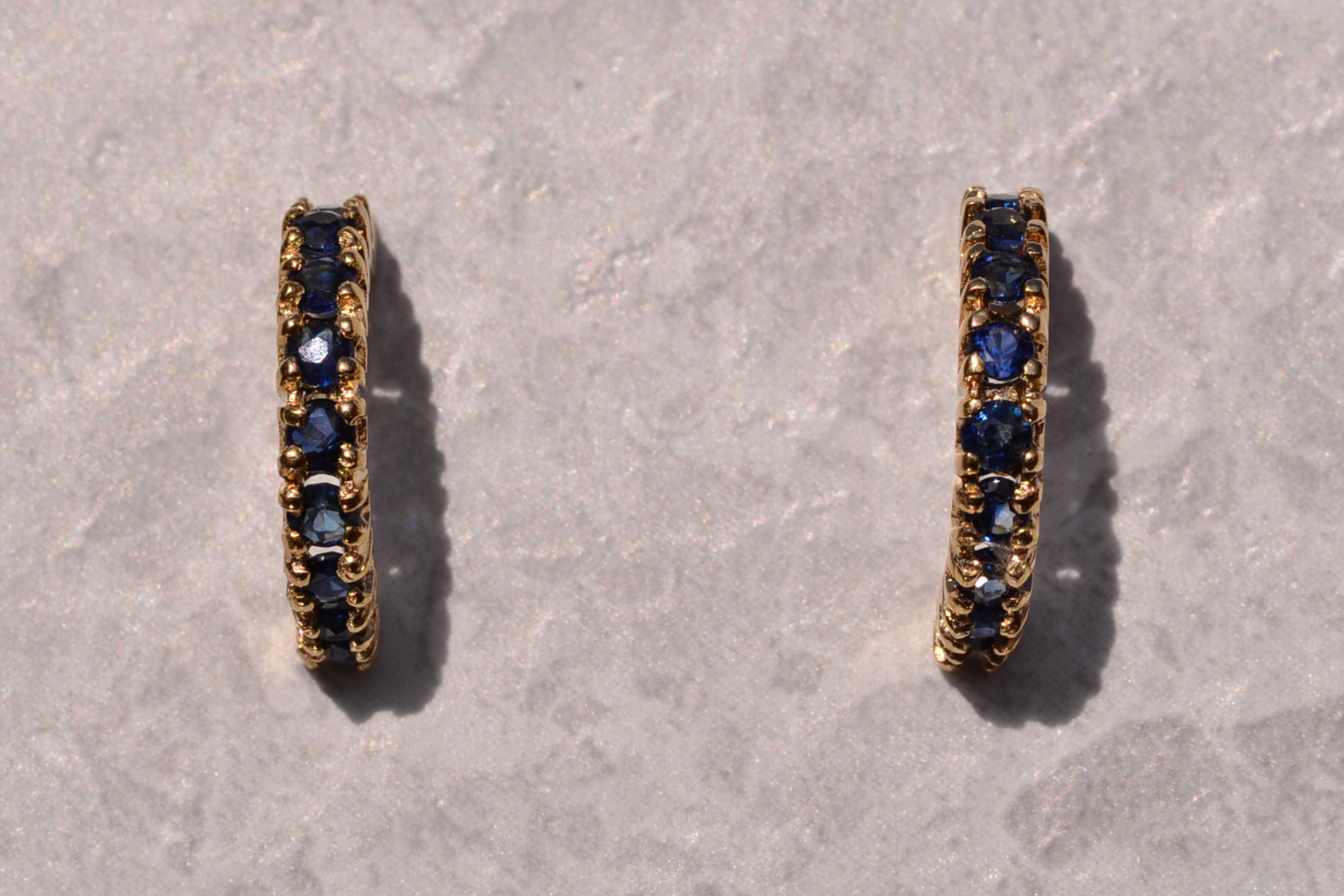 SOLD - The 186th Street: Sapphire Huggie Earrings in Yellow Gold - Image 2