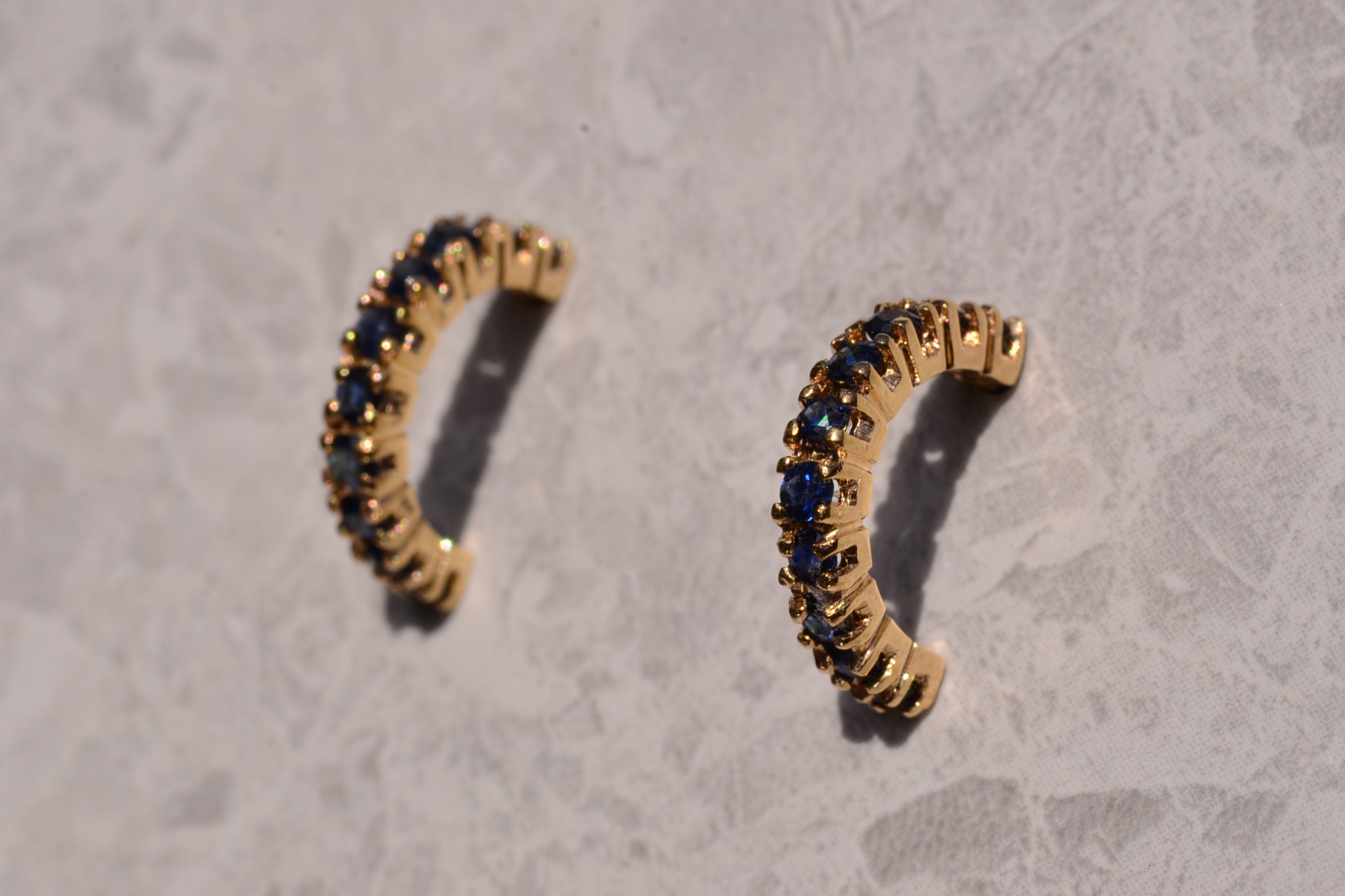 SOLD - The 186th Street: Sapphire Huggie Earrings in Yellow Gold - Image 3