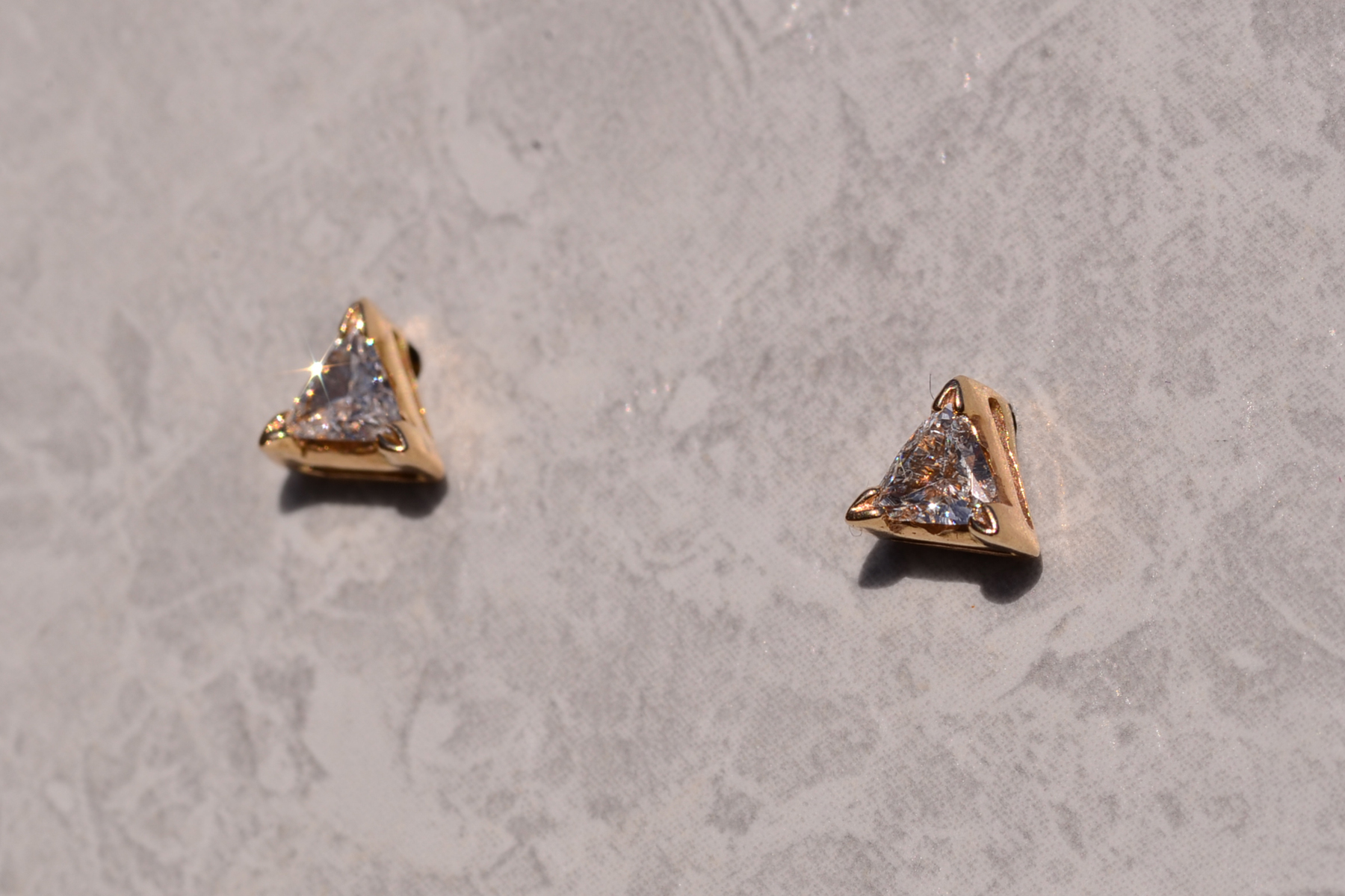 SOLD - The 192nd Street: Trilliant Natural Diamond Studs In Yellow Gold - Image 3