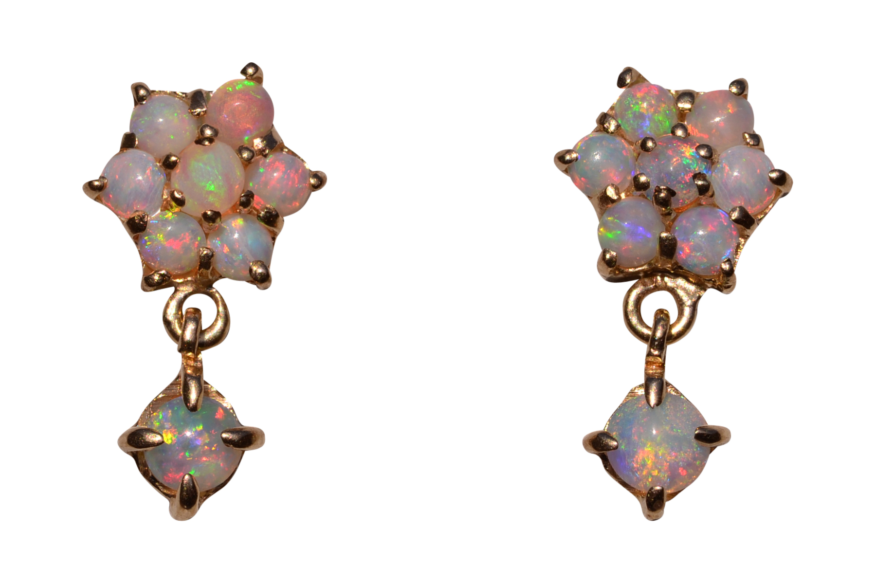 SOLD - The 177th Street: Vintage Australian Opal Cluster and Dangler Earrings in Yellow Gold