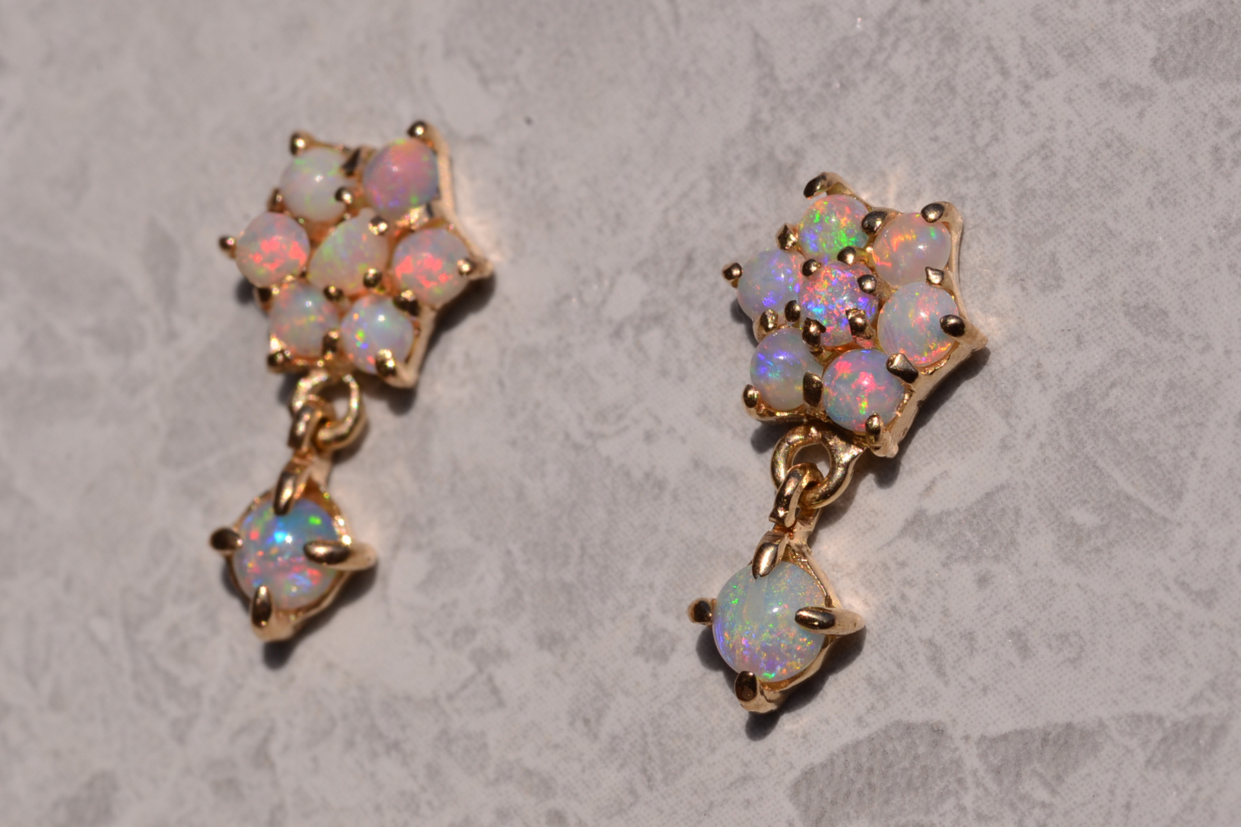 SOLD - The 177th Street: Vintage Australian Opal Cluster and Dangler Earrings in Yellow Gold - Image 3