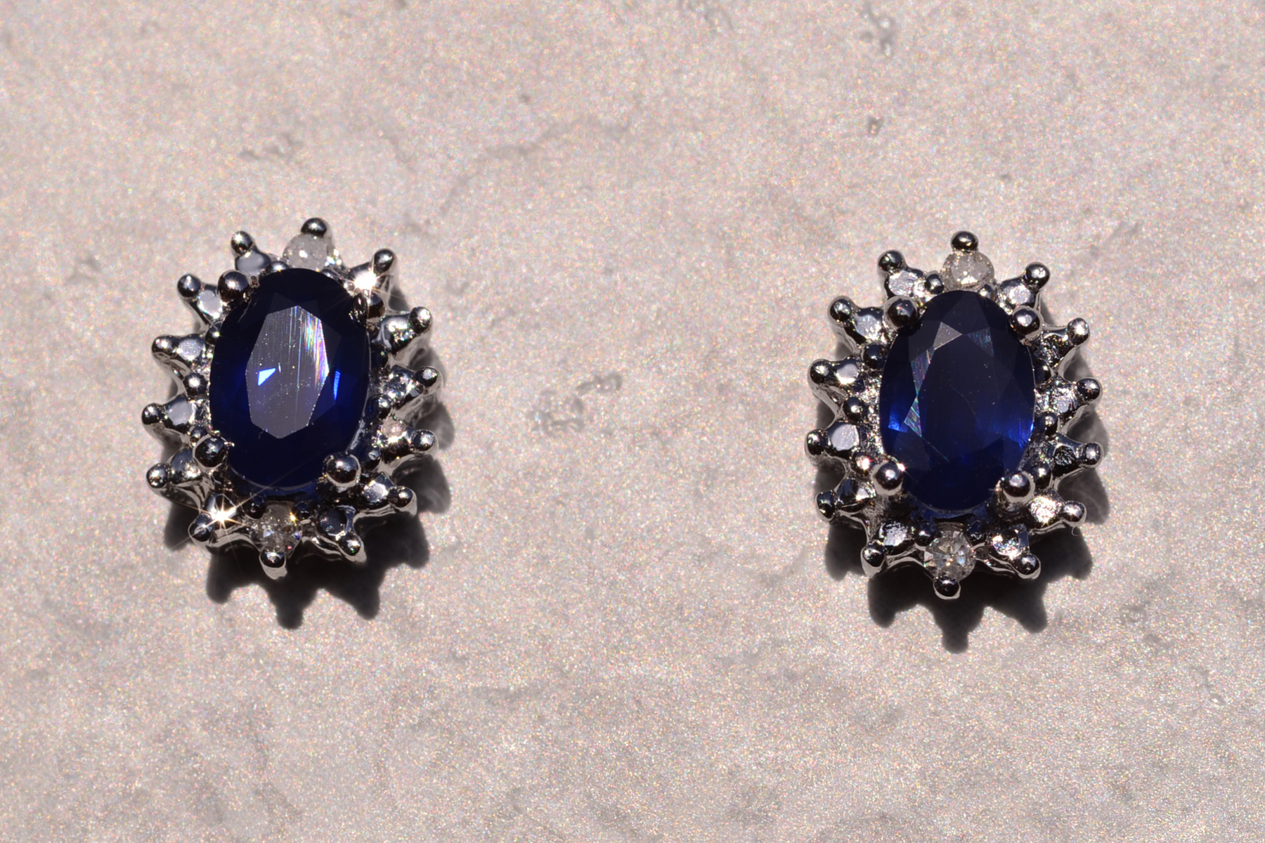 SOLD - The 121st Street: Sapphire and Diamond Halo Studs in White Gold - Image 2
