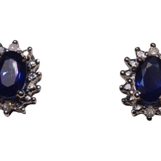 SOLD - The 121st Street: Sapphire and Diamond Halo Studs in White Gold