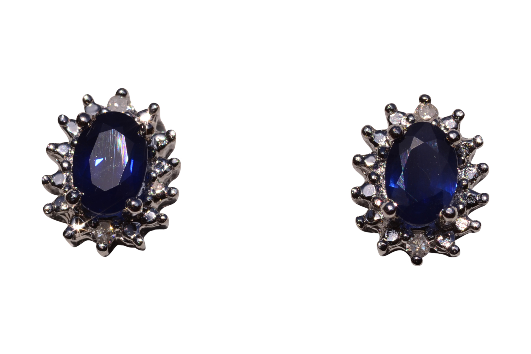 SOLD - The 121st Street: Sapphire and Diamond Halo Studs in White Gold