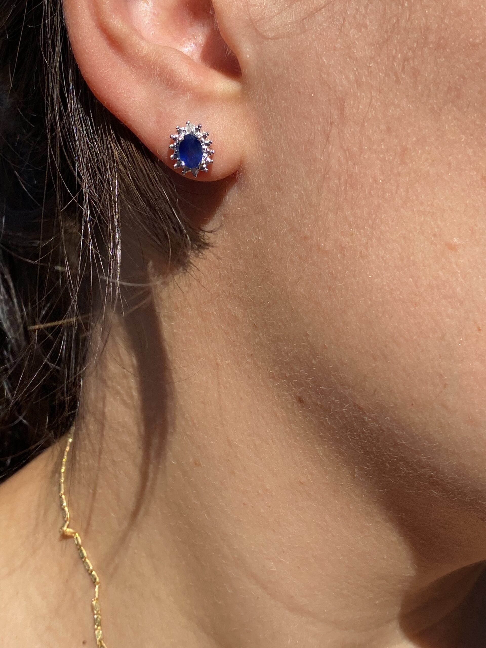SOLD - The 121st Street: Sapphire and Diamond Halo Studs in White Gold - Image 4