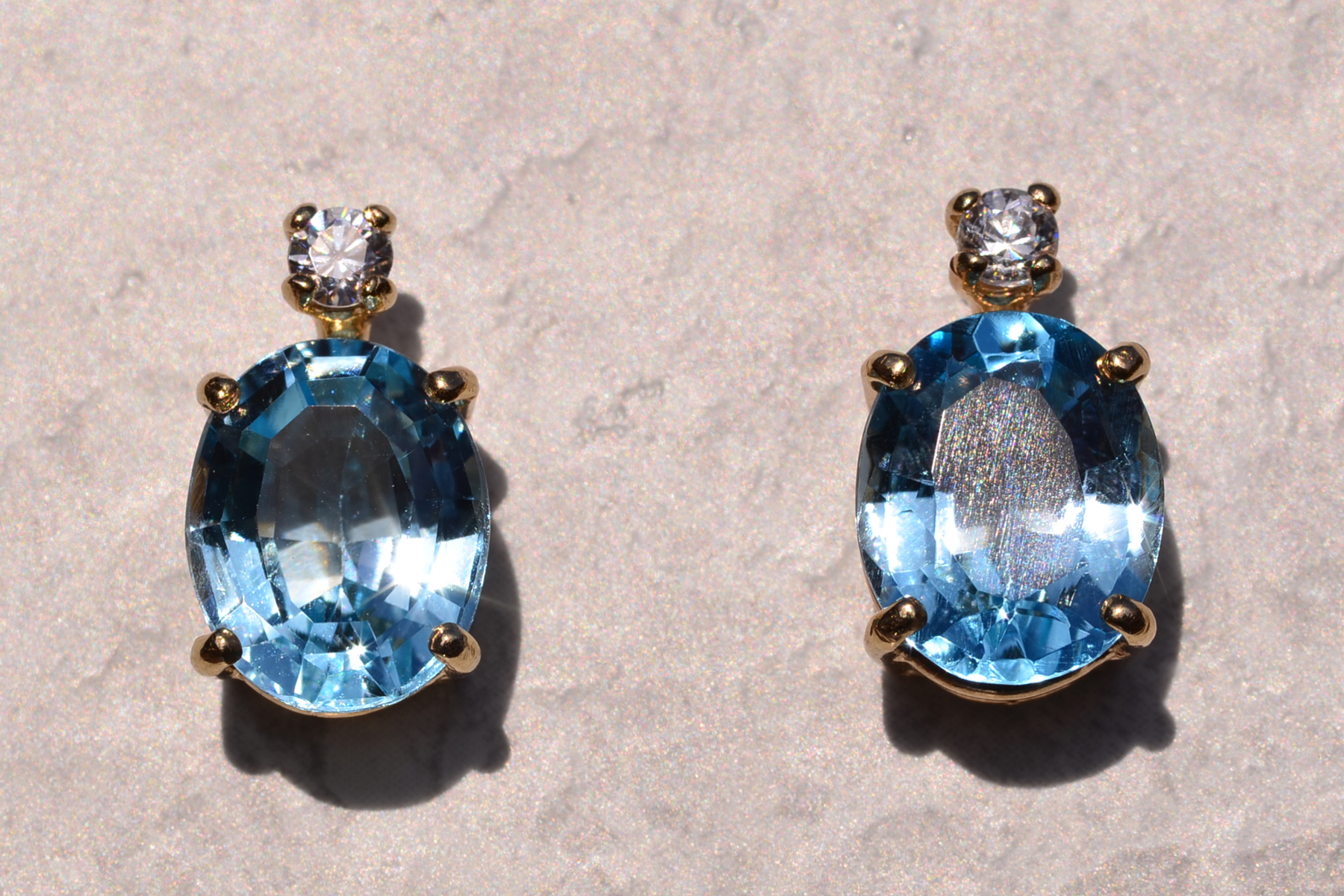 The 120th Street: Blue Topaz and Natural Diamond Stud Earrings in Yellow Gold - Image 2