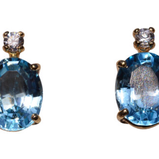 The 120th Street: Blue Topaz and Natural Diamond Stud Earrings in Yellow Gold