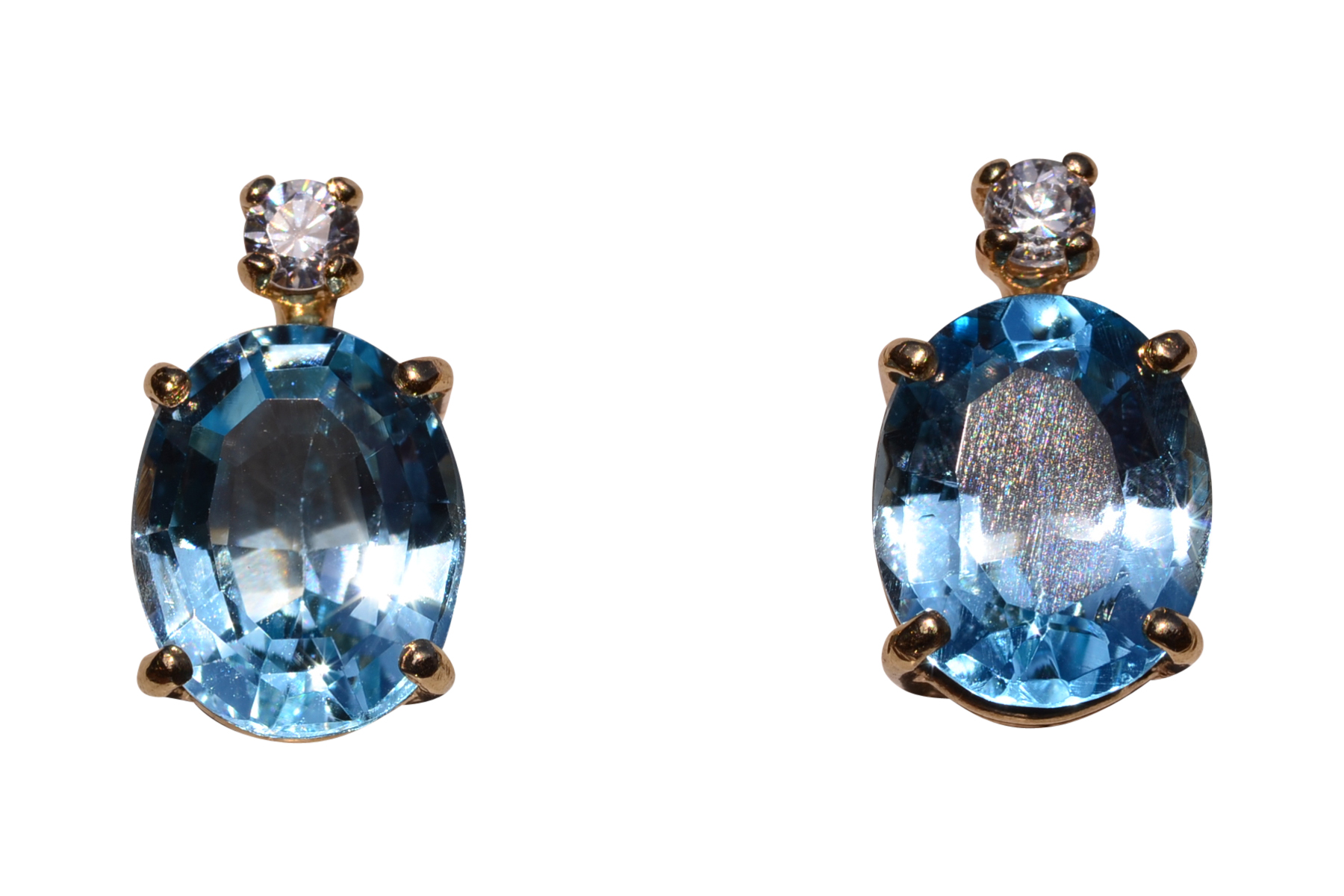 The 120th Street: Blue Topaz and Natural Diamond Stud Earrings in Yellow Gold