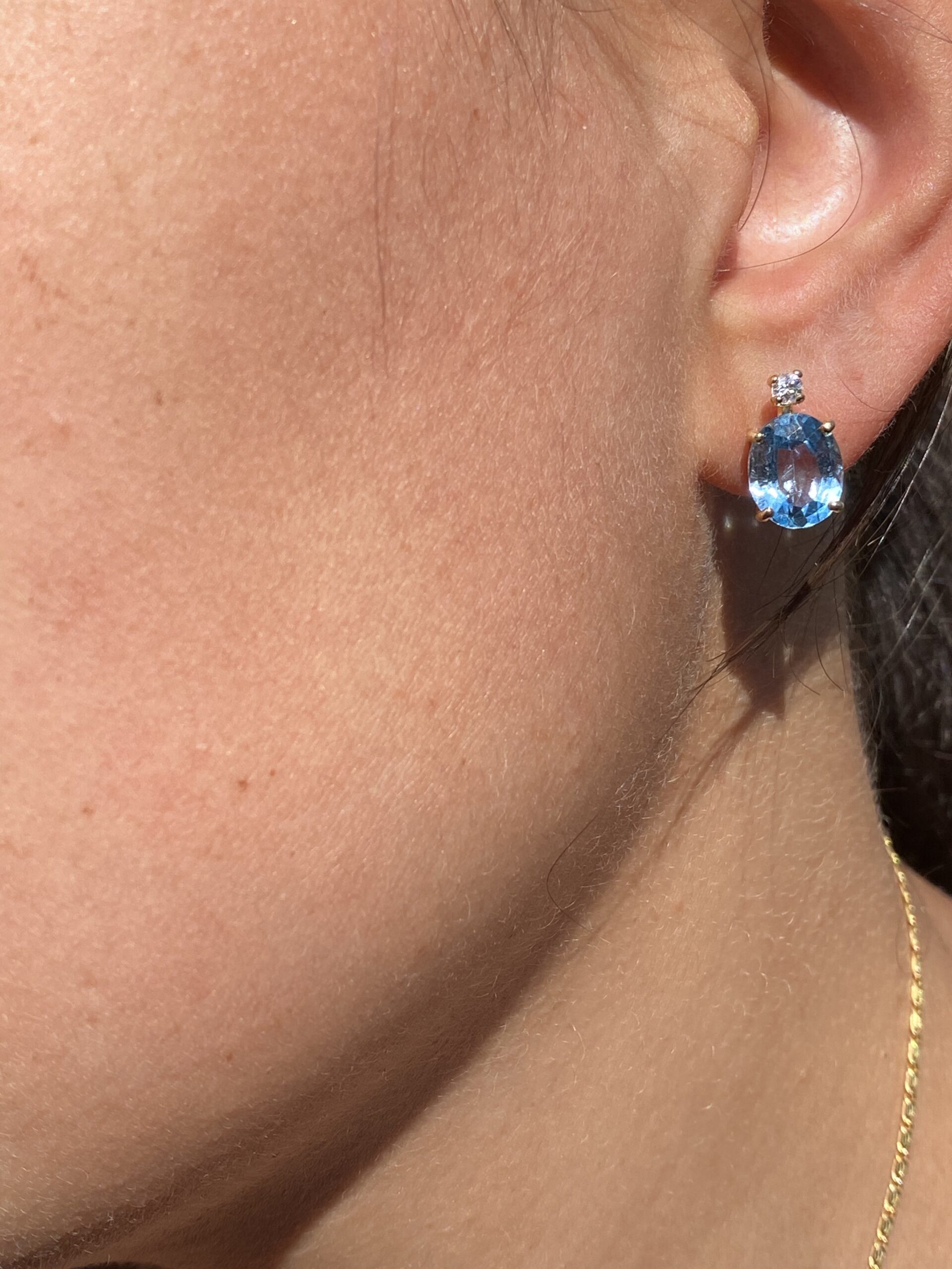 The 120th Street: Blue Topaz and Natural Diamond Stud Earrings in Yellow Gold - Image 4