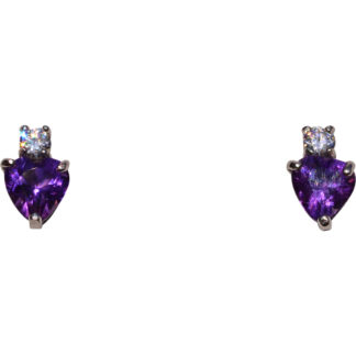 SOLD - The 176th Street: Heart Shaped Amethyst and Diamond Stud Earrings