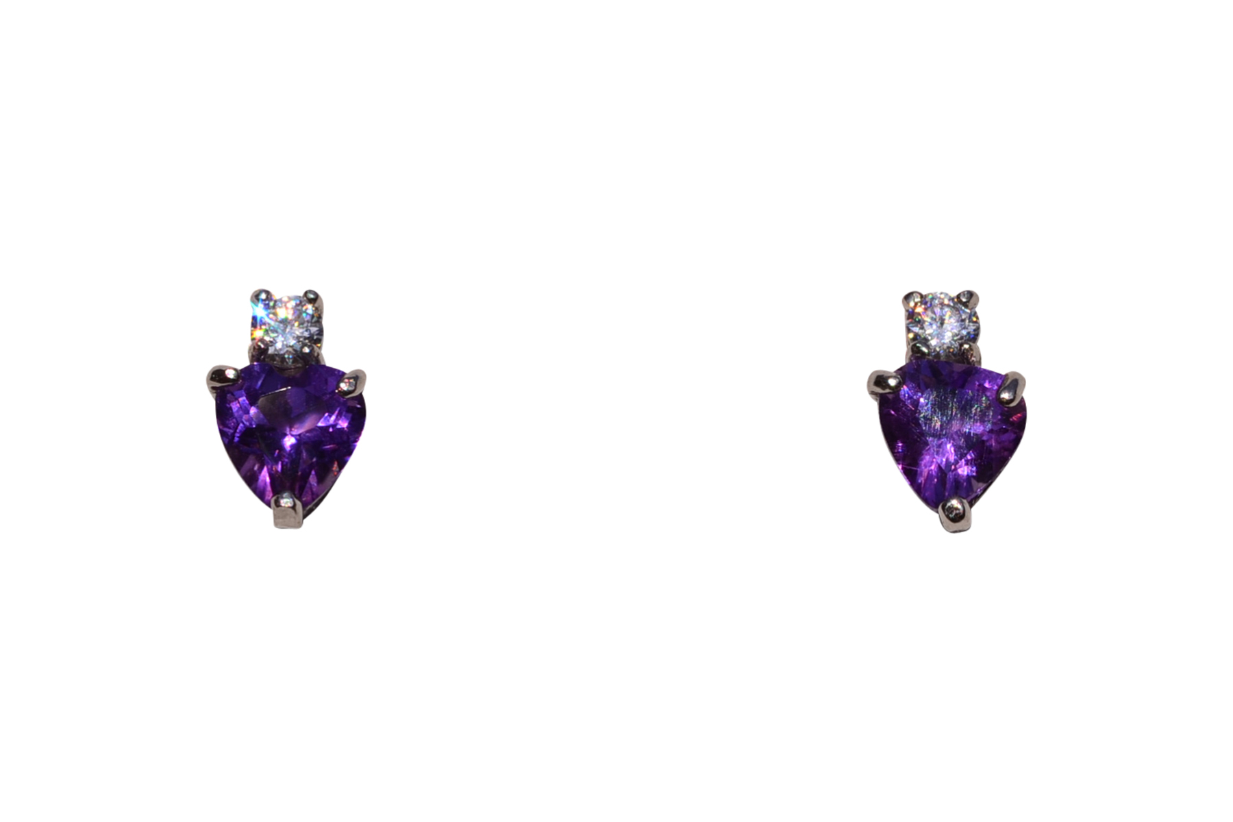 SOLD - The 176th Street: Heart Shaped Amethyst and Diamond Stud Earrings