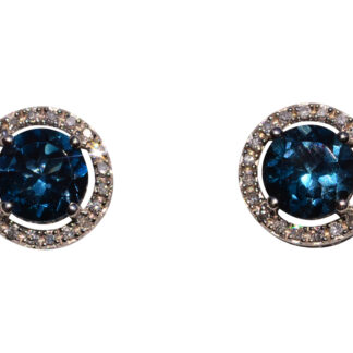 SOLD - The 194th Street: London Blue Topaz and Diamond Halo Earrings