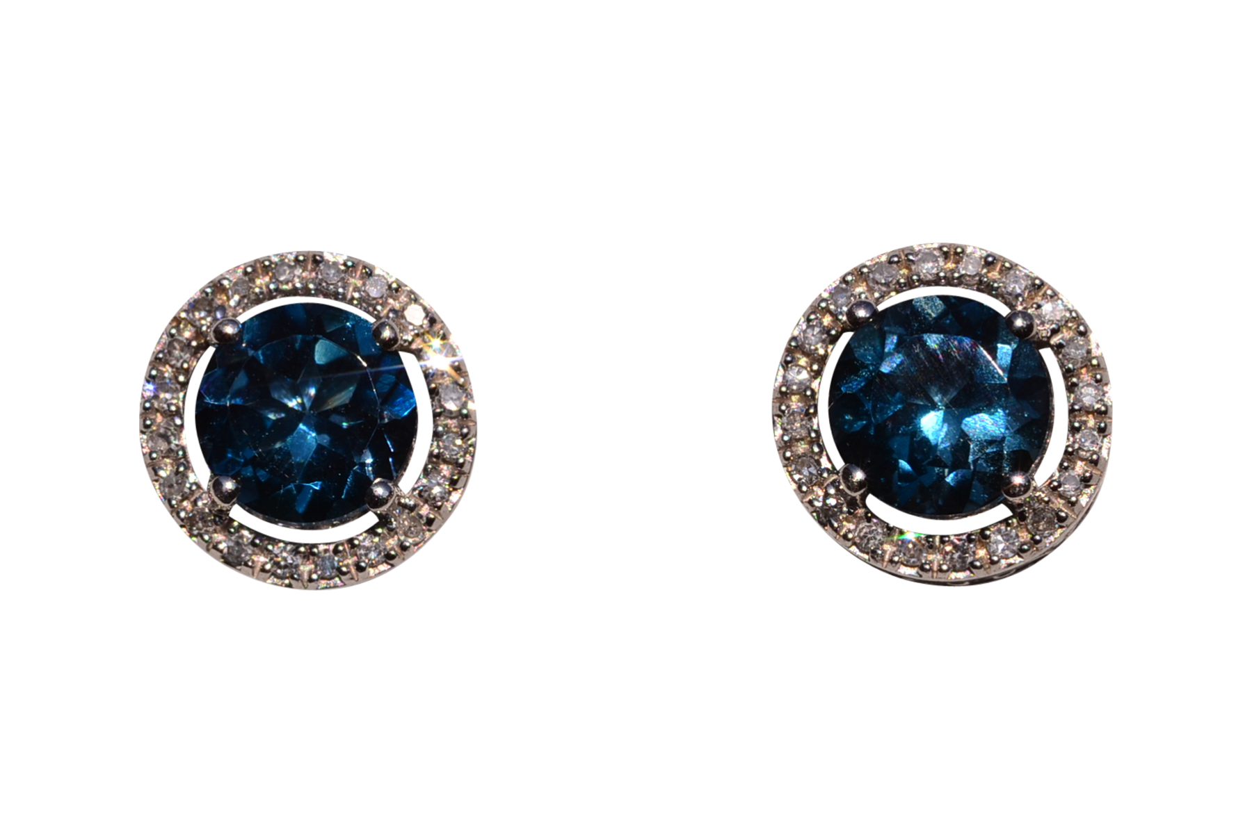 SOLD - The 194th Street: London Blue Topaz and Diamond Halo Earrings