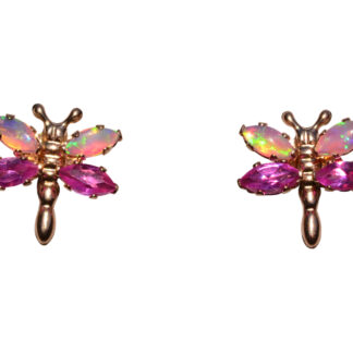 SOLD - The 125th Street: Opal and Topaz Butterfly Earrings in Yellow Gold