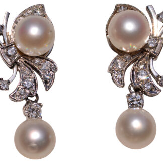 The 182nd Street:  Hollywood Glam Era Pearl and Diamond Dangler Earrings
